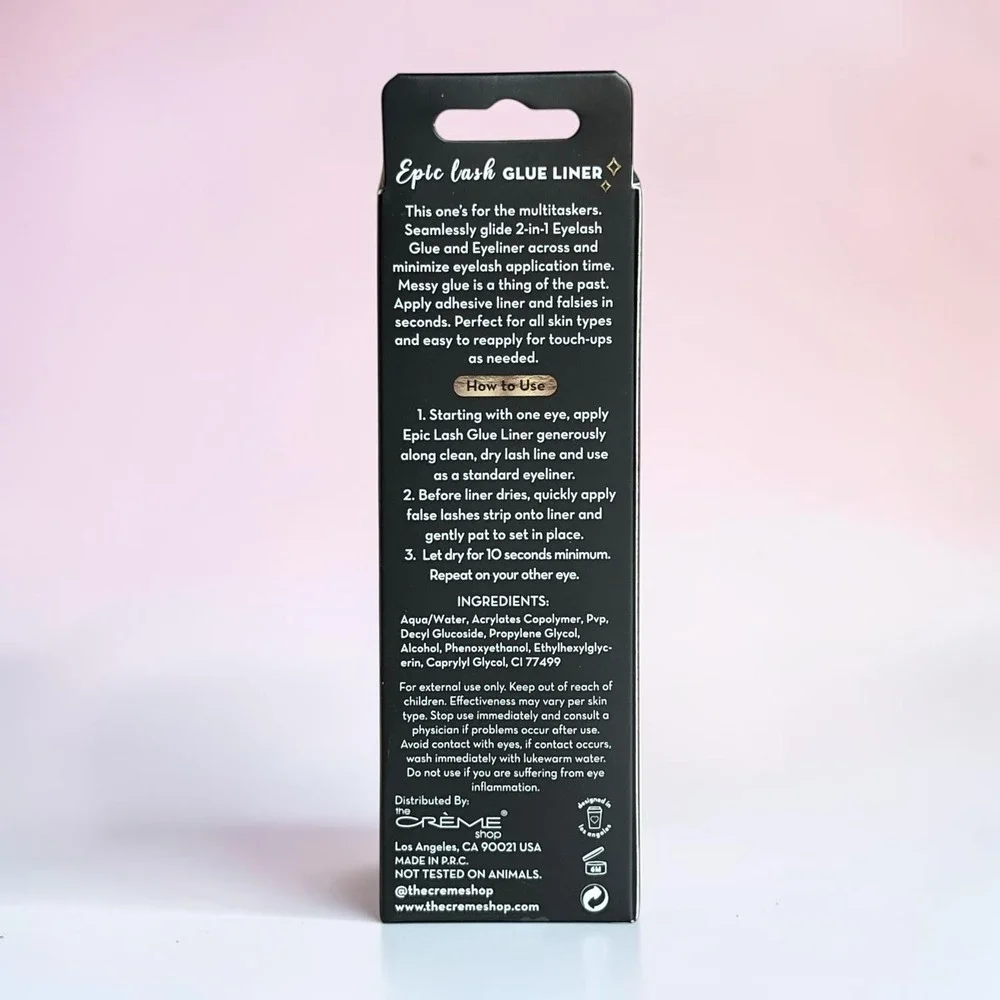 The Crème Shop 2-in-1 Epic Lash Glue Eyeliner Matte Black New Smudge-Proof
